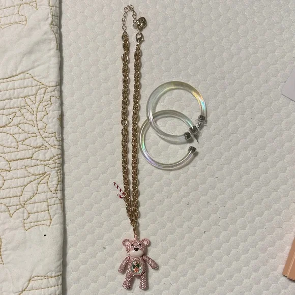 BETSEY JOHNSON Pink Crystal Bear Pendant Necklace - Picture 3 of 3